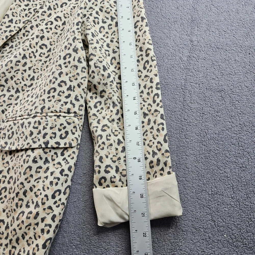 Nine West Blazer Jacket Women's 12 Beige‎ Black Leopard Print Formal Notch Lapel